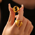Dual Teardrop Hollow Open Band Metal Finger Ring Size 7 view 1