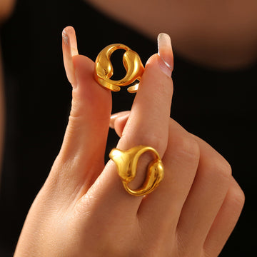 Dual Teardrop Hollow Open Band Metal Finger Ring Size 7