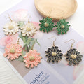 Enamel Chrysanthemum Flower Drop Earrings 4 Colors Gold view 1