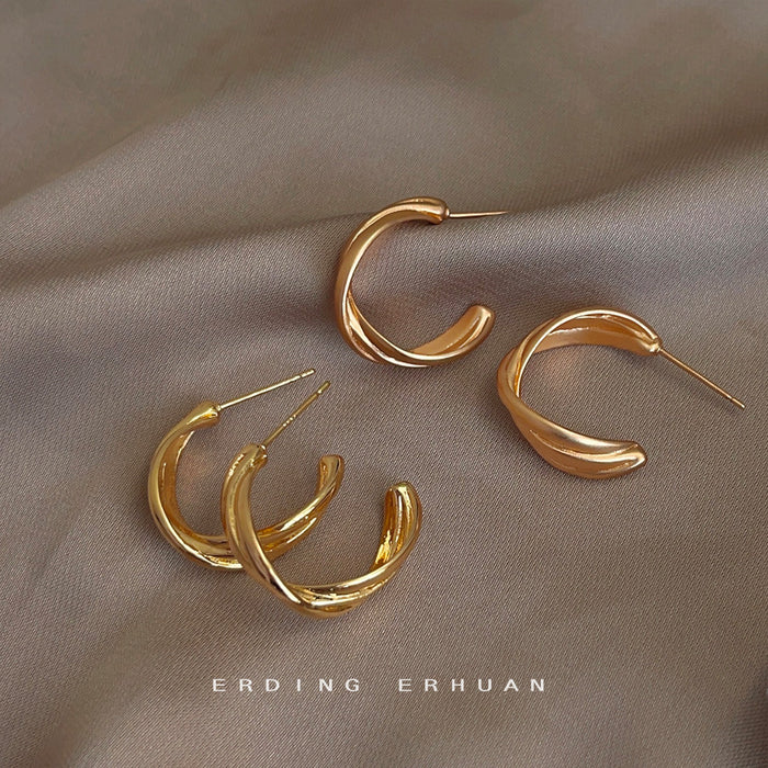 Gold Twisted C-Hoop Earrings Matte and Polished Styles