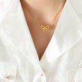 Open Bow Pendant Necklace Gold Steel Polished Metal view 6