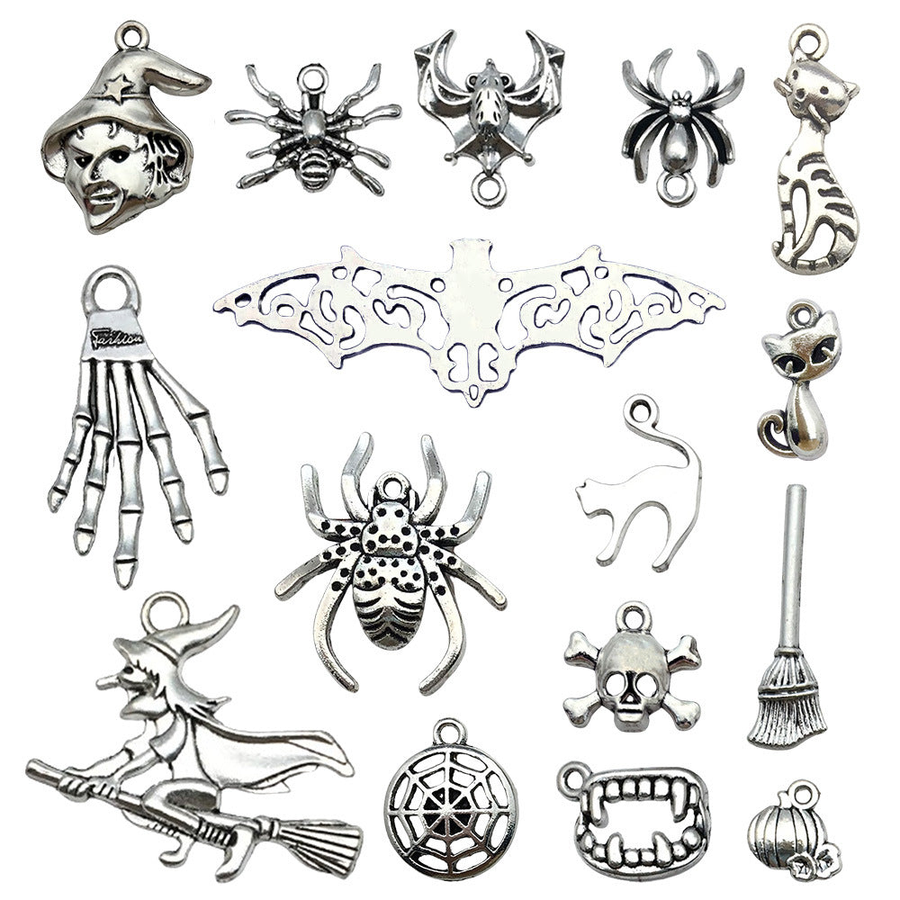 Antique Silver Zinc Alloy Halloween Spider Skull charm pendants for DIY bracelets necklaces