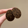 Brown Flocked Leopard Print Oval Stud Earrings Jewelry view 1