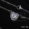 Silver Tone Double Heart Clear Stone Halo Pendant Necklace view 5