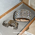 Silver Hammered Cuff and Crystal Cross Leather Bracelet view 4
