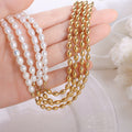 Gold Oval Bead Freshwater Pearl Half Half Choker Necklace view 2