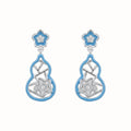 Blue Enamel Gourd Drop Earrings Silver Tone Flower Posts view 5