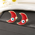 Gold Tone Enamel Crescent Moon Evil Eye Stud Earrings in Five Colors view 5