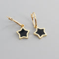 Gold Tone Black and White Star Huggie Drop Earrings view 4