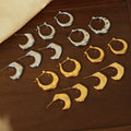 Crescent Metal Hoop Stud Earrings Ribbed Star Honeycomb view 2