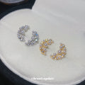 Crystal Crescent Stud Earrings With Pearl Accents In Two Tones view 4