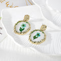 Gold Tone Round Birth-Flower Pressed Botanical Drop Earrings in Nineteen Designs view 7