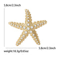 Matte Gold Rhinestone Starfish Brooch Textured Metal Pin view 6
