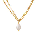 Double Figaro Freshwater Pearl Drop Necklace Gold Steel view 5