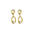Gold Organic Open Oval Drop Earrings Pearl Accent Studs view 5