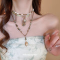 Layered Bead Butterfly Coin Pendant Necklace Orange Green view 4