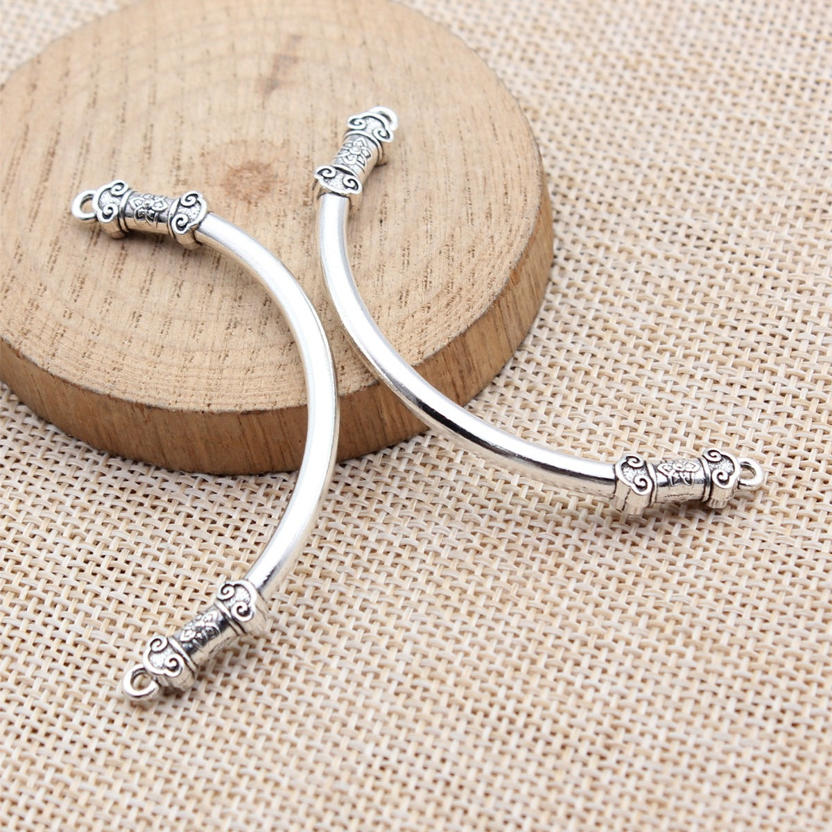 Antique Silver Zinc Alloy Curved Tube Bead Connector Beads for Bracelet Bangle Making