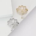 Rhinestone Lotus Brooch Teardrop Dangle Gold Silver Pin view 1