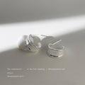 Silver Wide C Shape Half Hoop Stud Earrings Textured view 4
