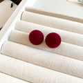 Velvet Round Stud Earrings in Burgundy and Black Color Options view 6