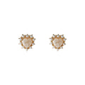 Gold Heart Stud Earrings Pink Crystal Pearl Halo Border view 5