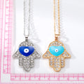 Gold and Silver Tone Crystal Hamsa Heart Eye Necklaces view 5