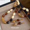 Acrylic Amber Cream Bead Necklace Bracelet Drop Earrings view 3