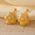 Gold Tone Sunflower Dangle Earrings Textured Titanium Steel view 2