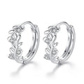 Silver Tone Leaf Vine Hoop Earrings With Clear Stone Accents view 1