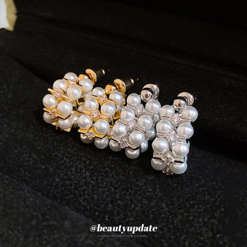 Clustered Pearl Huggie Earrings in Silver or Gold Tone