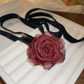 Fabric Rose Cord Choker Necklaces Red Black Two Sizes view 6