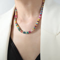 Multicolor Flat Disc Stone Bead Necklace Gold Spacers view 6