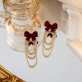 Black Velvet Bow Rhinestone Multi Loop Drop Earrings Gold view 3