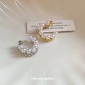 Double Row Pearl Like Bead Cuff Clip On Earrings Statement Jewelry Pair view 2