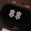 Gold Cluster Pearl Crystal Square Stud Earrings Pair view 1