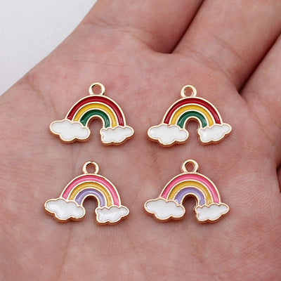Enamel Rainbow and Cloud Charms in Two Colors hand-held front view
