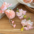 Pink Fabric Flower Blossom Duckbill Hair Clip Styles view 2