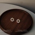 Mini White Pearl Open Circle Gold-Tone Stud Earrings view 3