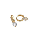 Gold Huggie Hoop Earrings Round Clear Zircon Drop Pair view 5
