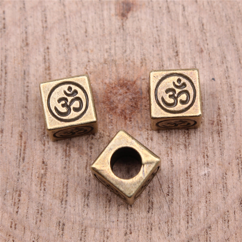 8x8x8mm 2.1g Multicolor Zinc Alloy OM Symbol Large Hole Beads for Bracelet DIY Jewelry Making
