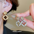 Pearl and Open Square Drop Earrings in Two Finishes view 2