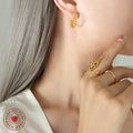 Shell Textured C-Shape Hoop Stud Earrings Gold Or Silver view 3
