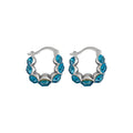 Blue Crystal Scalloped Hoop Earrings with Silver Tone Beaded Edges view 5