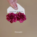 Burgundy Resin Rose Stud Earrings Fashion Jewelry Accessory view 4