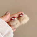 Plaid Knot and Faux Fur Pom Pom Earrings Statement Fashion Jewelry view 6