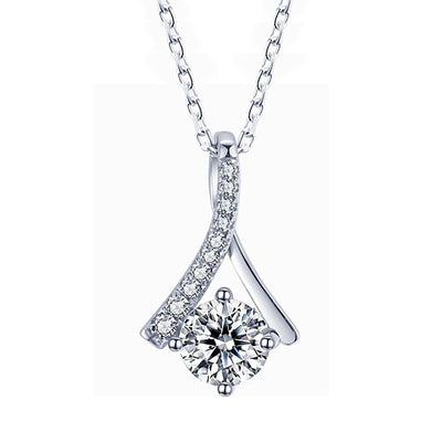 Silver Y-shape CZ pendant necklace on white background