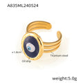 Blue Evil Eye Oil Drip Open Ring Gold Steel Triple Band view 6