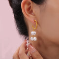 Gold Twisted Rope Imitation Pearl Drop Stud Earrings view 4