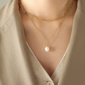 Layered Paperclip Chain Pearl Drop Pendant Necklace Metal view 6