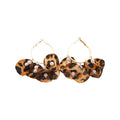 Leopard Fabric Flower Pearl Beaded Gold Tone Hoop Earrings view 5